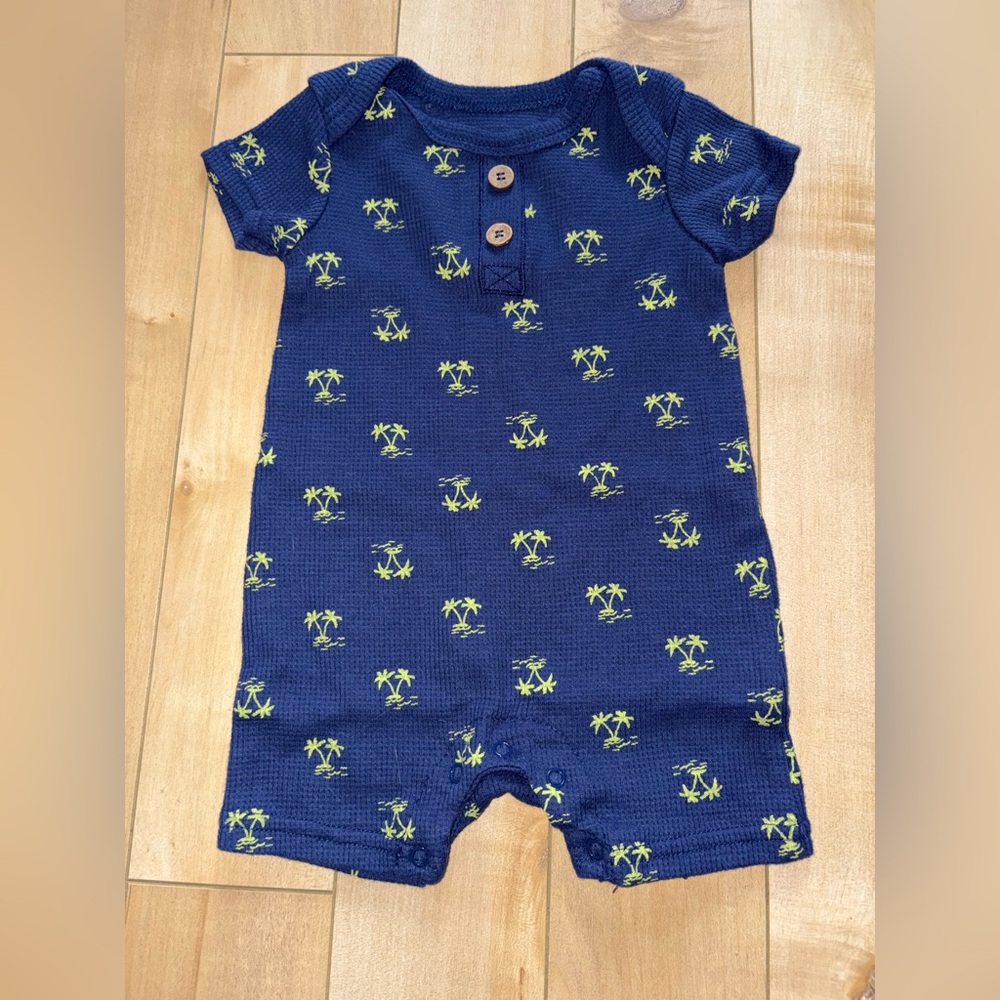 Blue Baby Romper with Palm Tree Print
